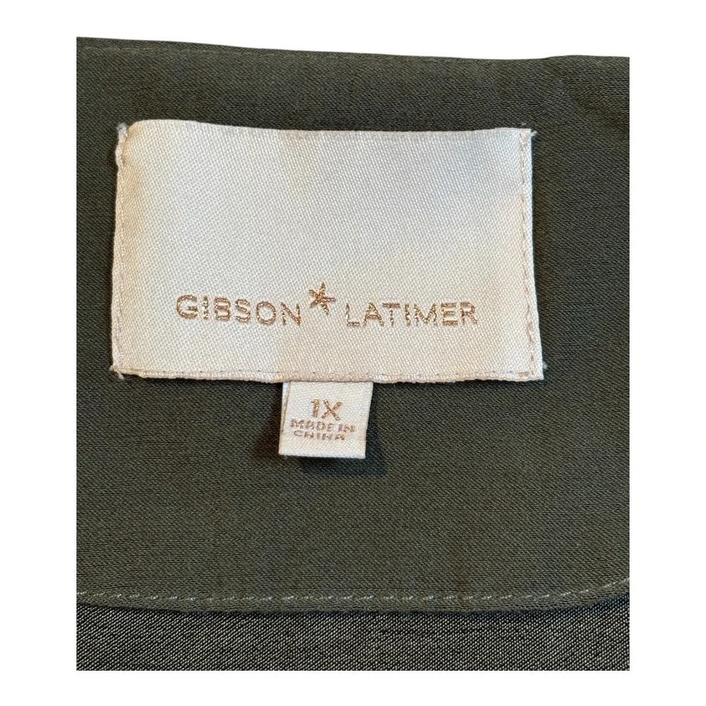 Gibson Latimer Duster Cardigan Womens 1X Olive Green Floral Embroidered Long‎